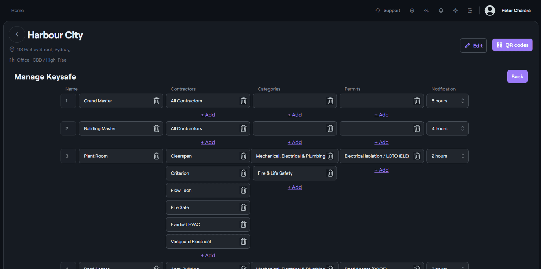 Set up keys, permissions and rules — per-key access by contractor company, category and permit
